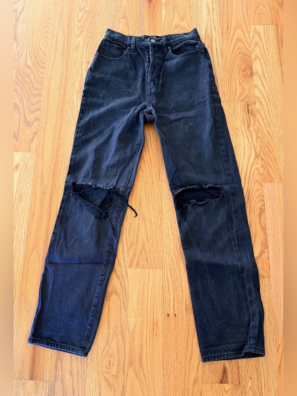 Pacsun Women's Dad Jean Black High Rise Straight Distressed Button Fly ~ Sz 26